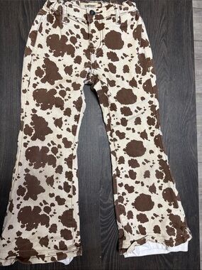 Kids Brown & Cream Cow-Print Flare Jeans